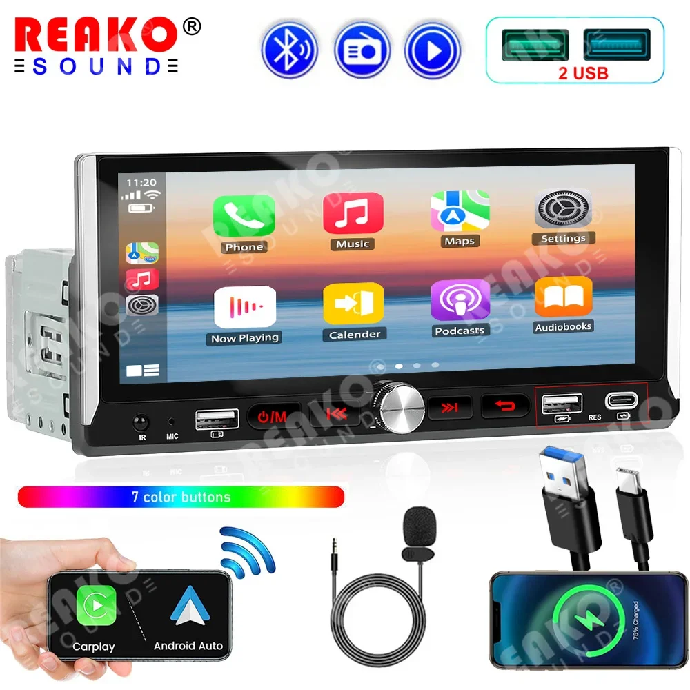 

REAKOSOUND Car Radio Stereo 1 Din 6.9'' HD Touch Screen MP5 Player Autoradio Bluetooth MP5 Player FM USB 1DIN Multimedia Player