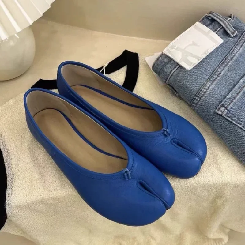 New Split toe Pleated Soft Leather Women Ballet Flats Spring Summer Casual Walking Lazy Tabi Loafers Girls Dance Shoes view 2