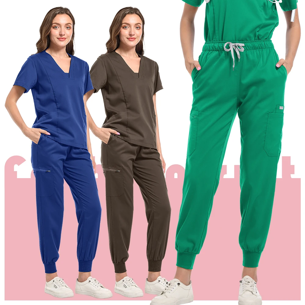 High Quality Soft Elastic Fabric Medical Scrub Sets Blouse and Pants Beauty Salons Dental Hospitals Nurse Vet Working Clothes