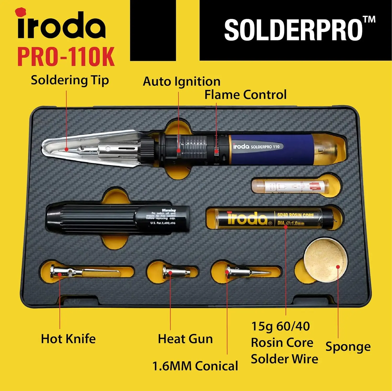 da Solderpro 110K Cordless Butane Soldering Iron Kit - 4-In-1 Portable Soldering Iron, Mini Torch, Heat Gun, Precision Heat