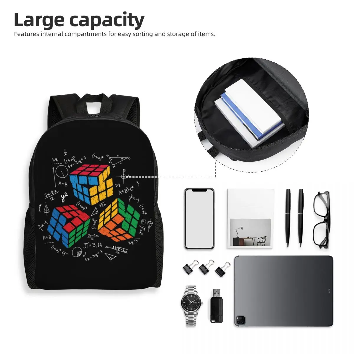 Cool Math Rubik Rubix Rubics Player Cube Math Lovers Backpack for School Students Bookbag Fits 15 Inch Laptop Teachers Bags