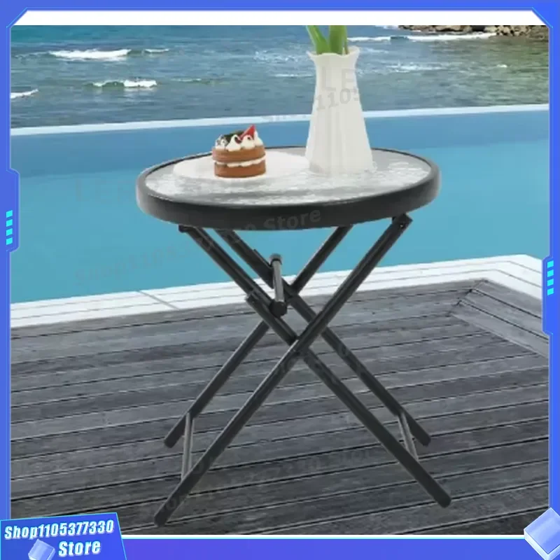 Modern Folding Glass Table for Outdoor Garden Patio Balcony Backyard Use Durable Compact Design Suitable for Small Spaces