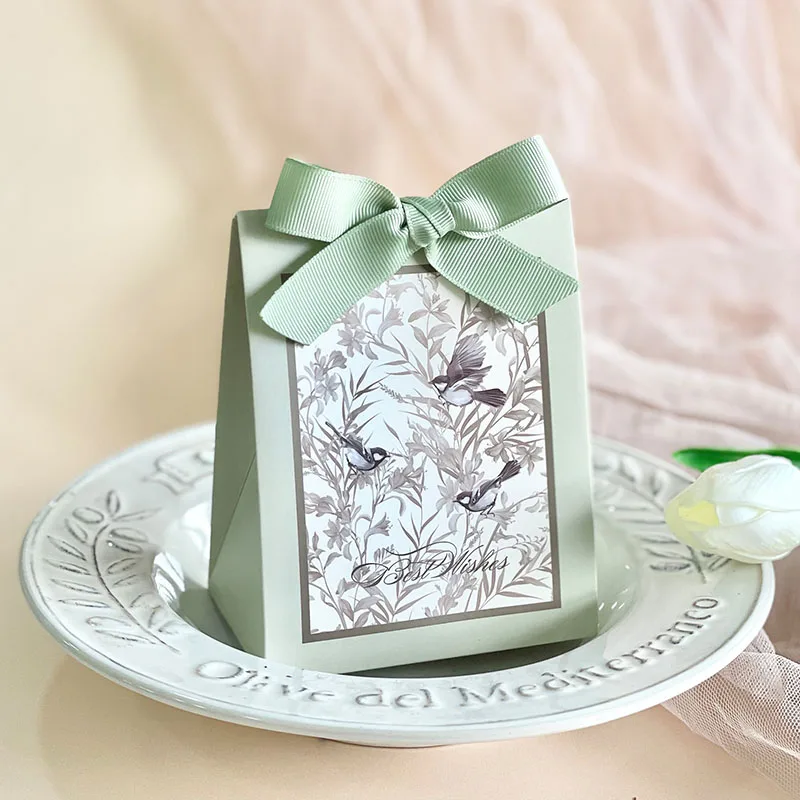 Flowers Birds And Forest Wedding Candy Box With Wooden Ring DIY Favors Birthday Party Jelwery Gift Packing Box Empty Paper Boxes