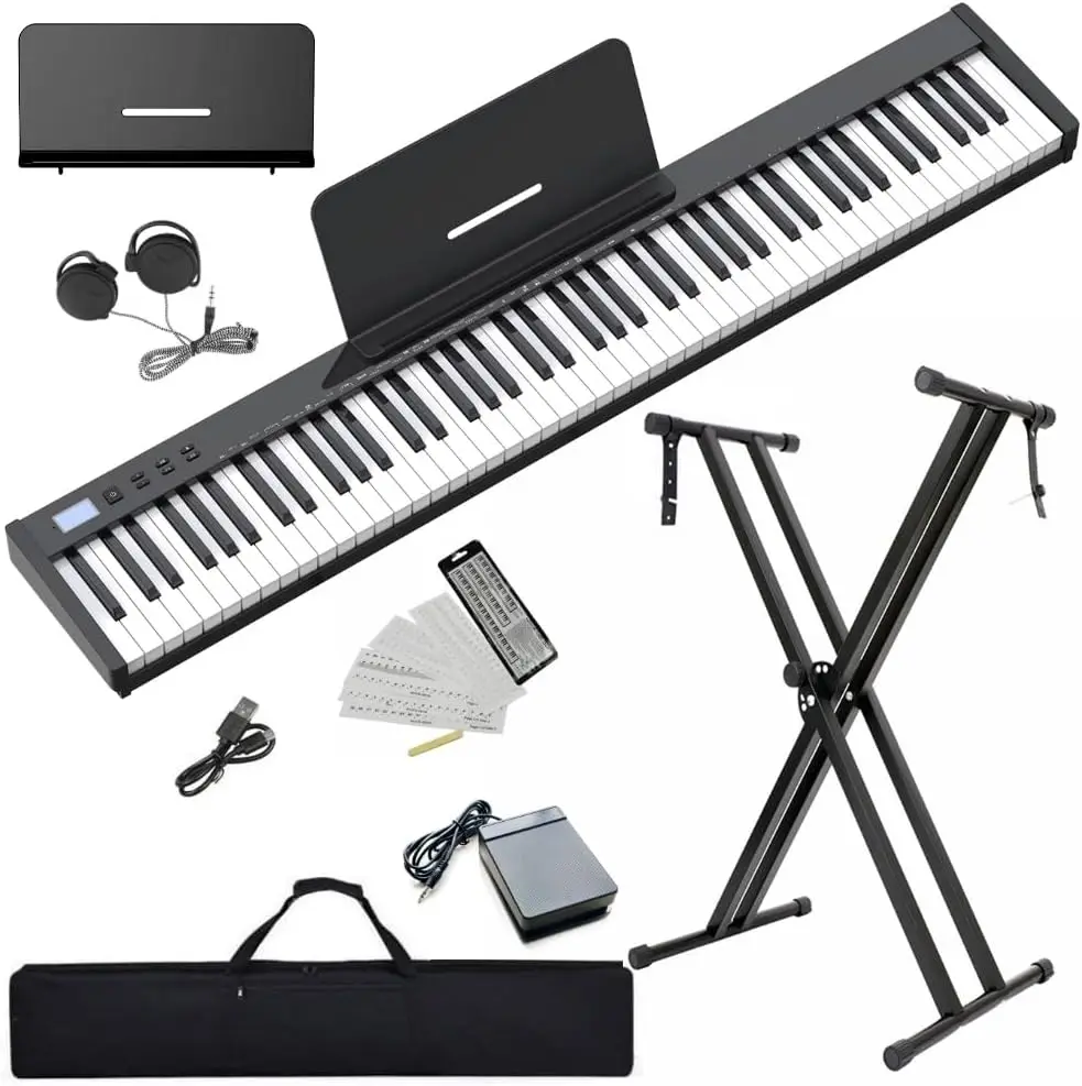 Piano Keyboard 88 Keys Semi-weighted Compact Portable Digital Piano Set for Beginners with Stand, Carrying Case, Sustai