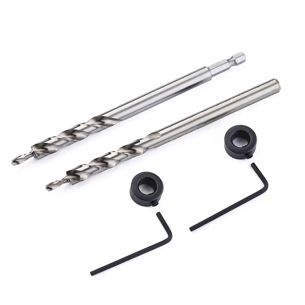

2-Piece 3/8" HSS Step Drill Bit Set with Depth Stop for Pocket Hole Drilling Tools