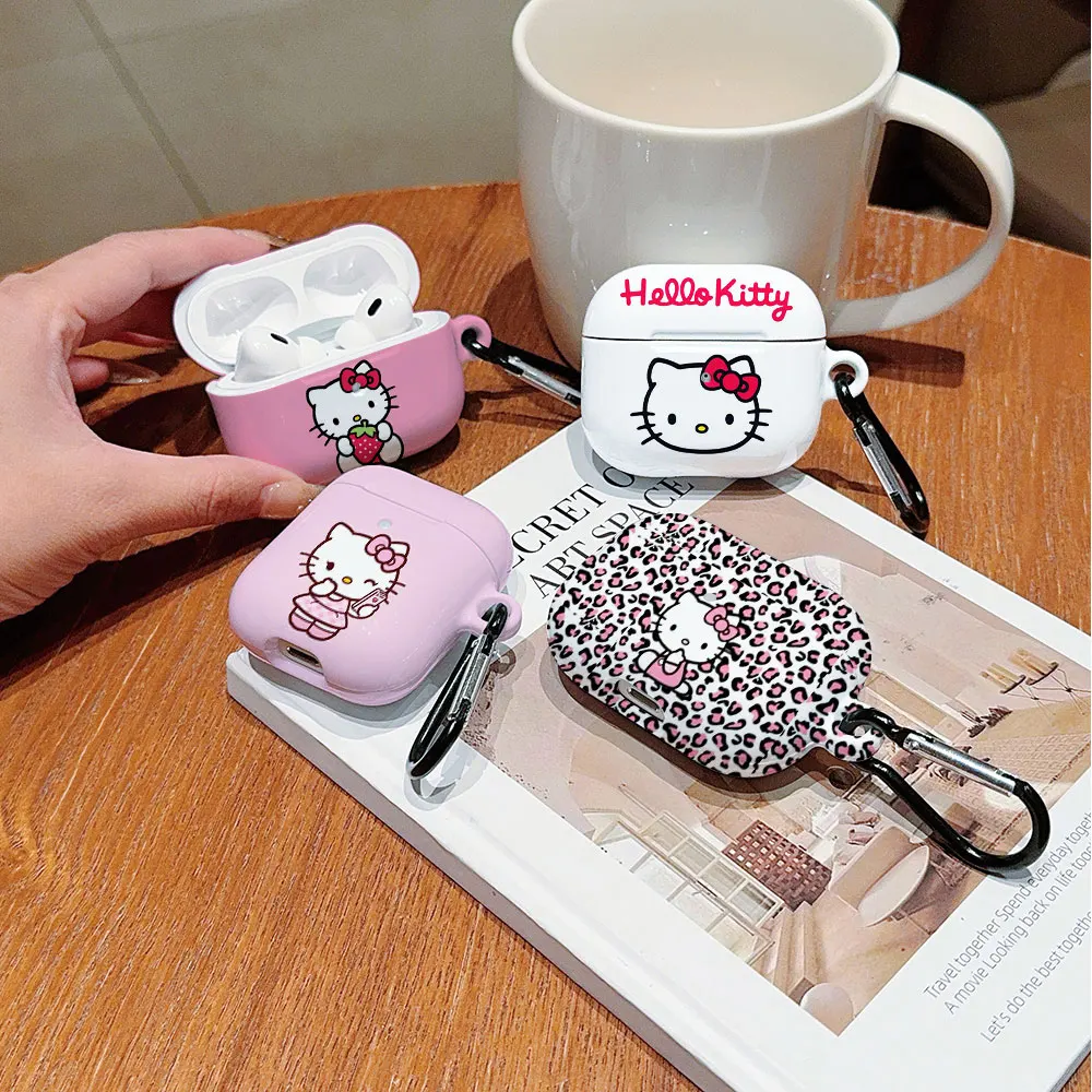 Cartoon Hellos Kittys Shockproof Protective Glossy HD Hard PC Earphone Cover Case For AirPods 1 2 3 4 Pro Pro2 with Metal Hook