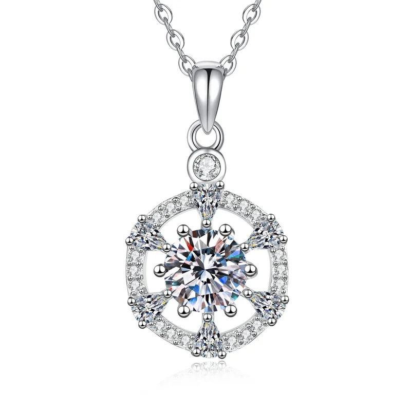 XL545 Lefei Fashion Luxury Classic Moissanite Color D Compass Wheel Necklace For Charms Women s925 Sterling Silver Party Jewelry