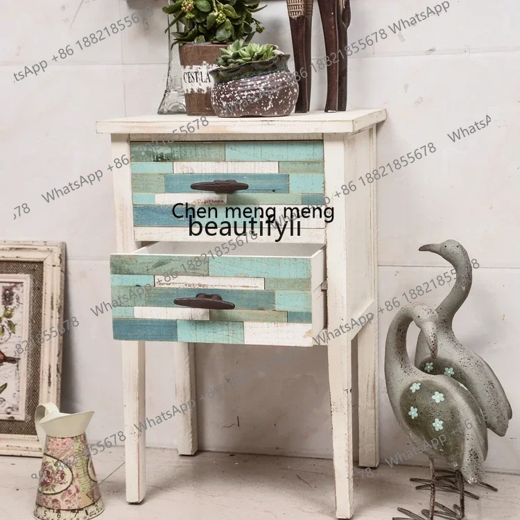 

ss7304American-Style Wrought Iron Solid Wood Craft Chest of Drawers Locker Bedroom Color Matching Bedside Table