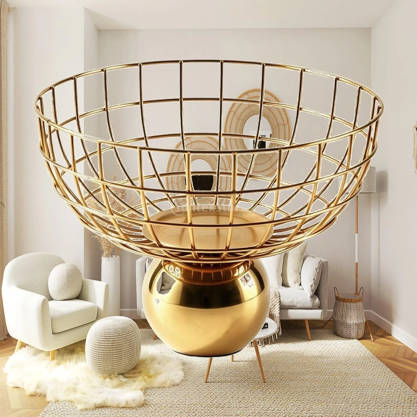 Tall Metal Fruit Basket Pedestal Stand for Coffee Table Snack Organization Decorative Storage