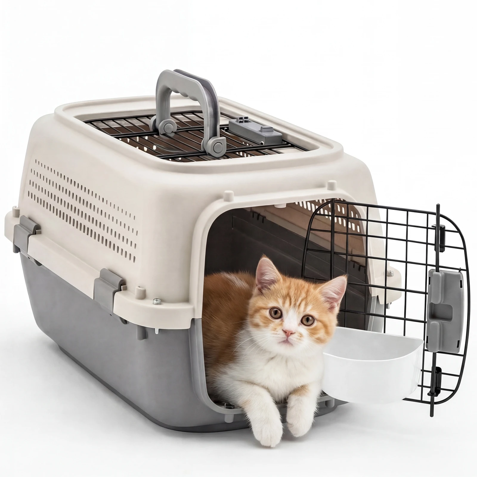 JHK 23Inch Pet Carrier for Small Dogs Cats  Front Top Load Wire Door Food Bowl Travel Crate with Enhanced Security Latchesfor