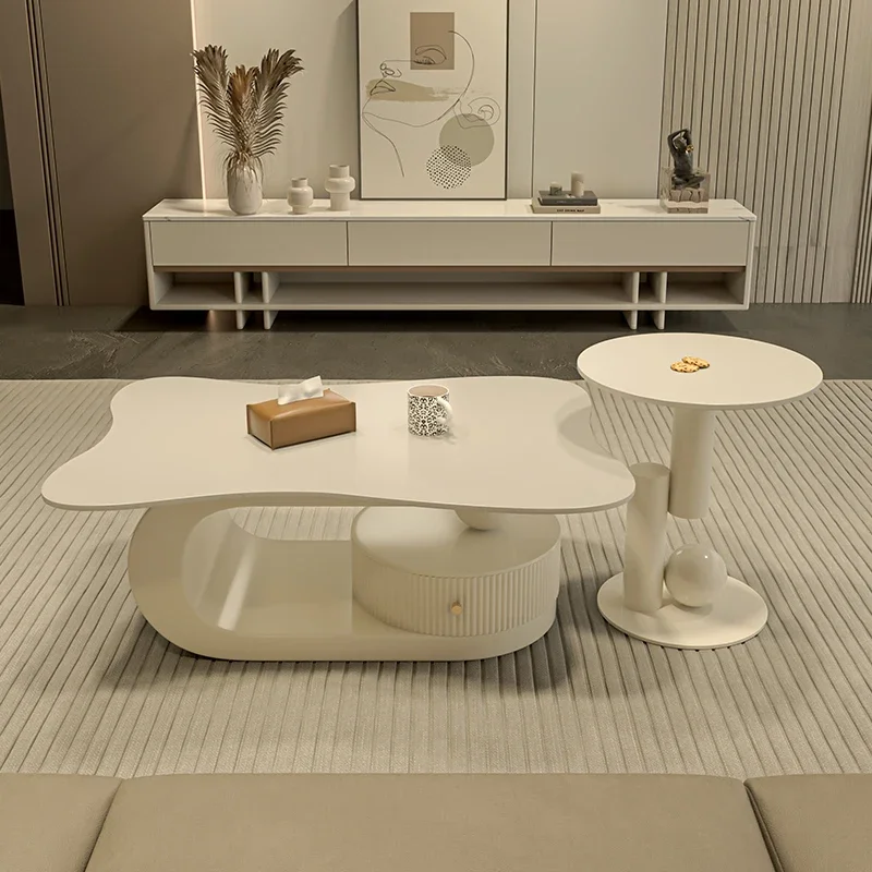 

Rock slab coffee table small apartment living room household simple modern light luxury minimalist cream style