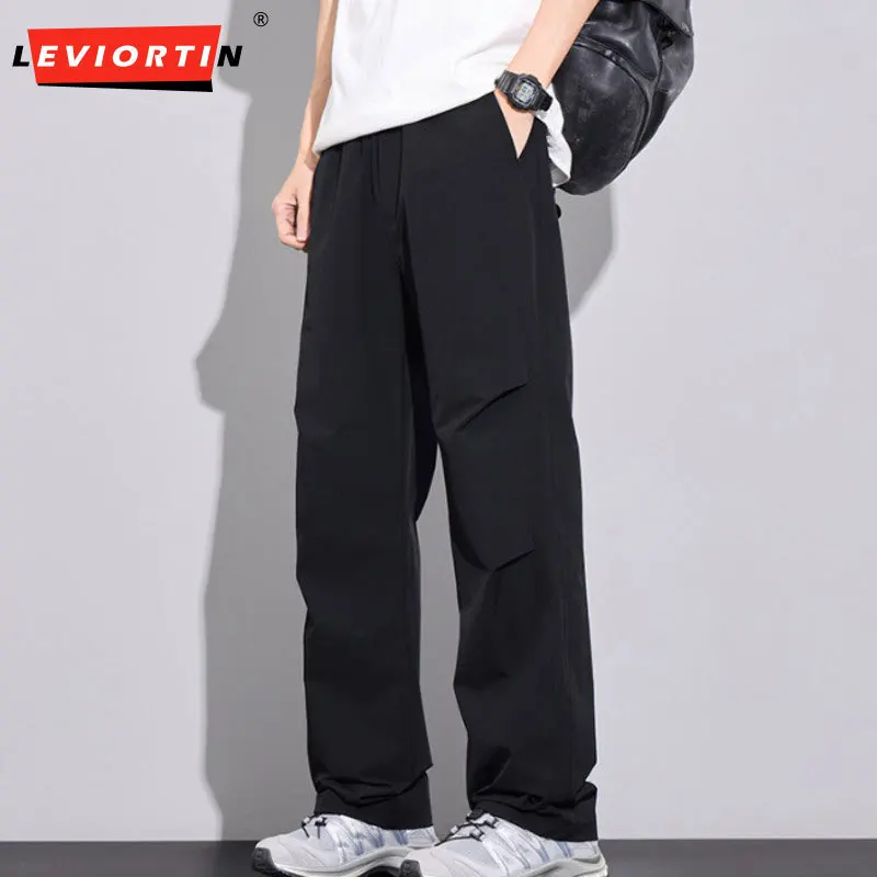 

Американские молодежные модные тонкие ледяные шелковые мужские летние свободные однотонные универсальные повседневные брюки с прямыми штанинами для поездок на работу