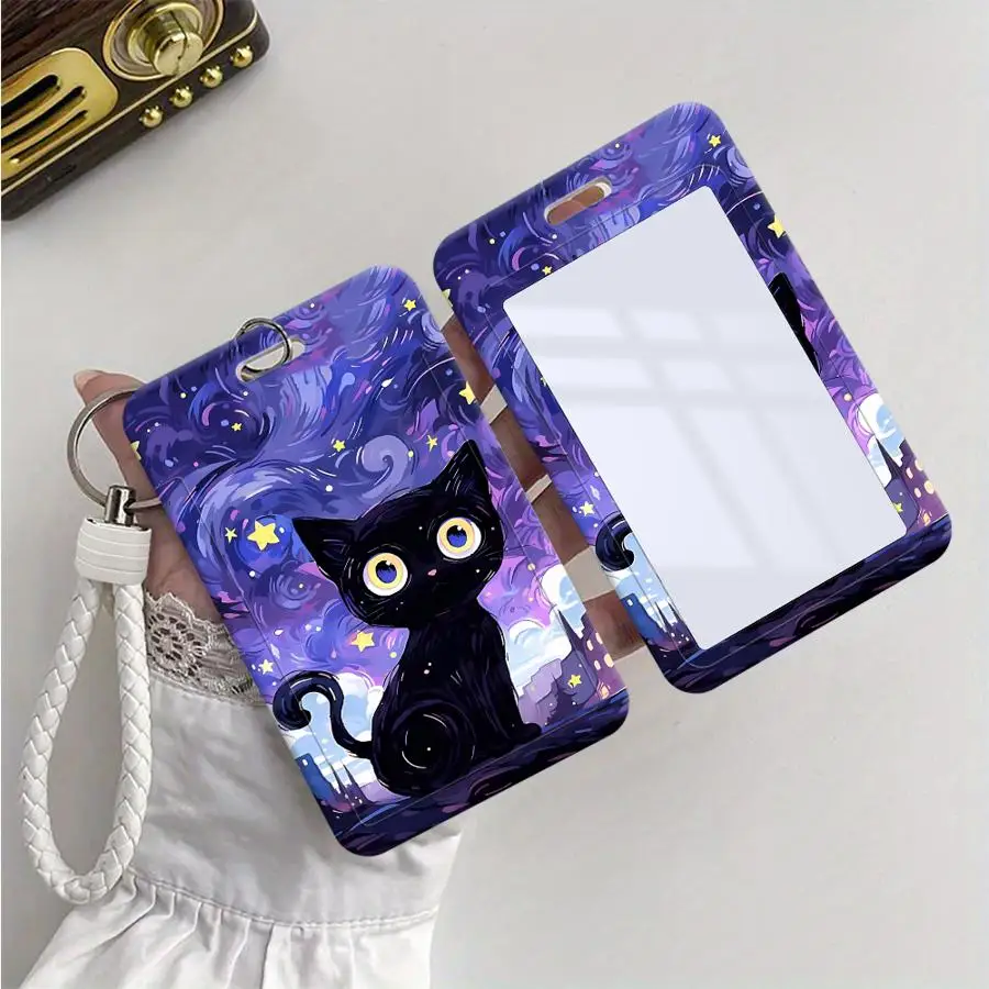 1Pc Card Holder Retractable Credit Card Holders Holders Child Bus with lanyard Bank ID Badge Cover Case Van Gogh Art Cat