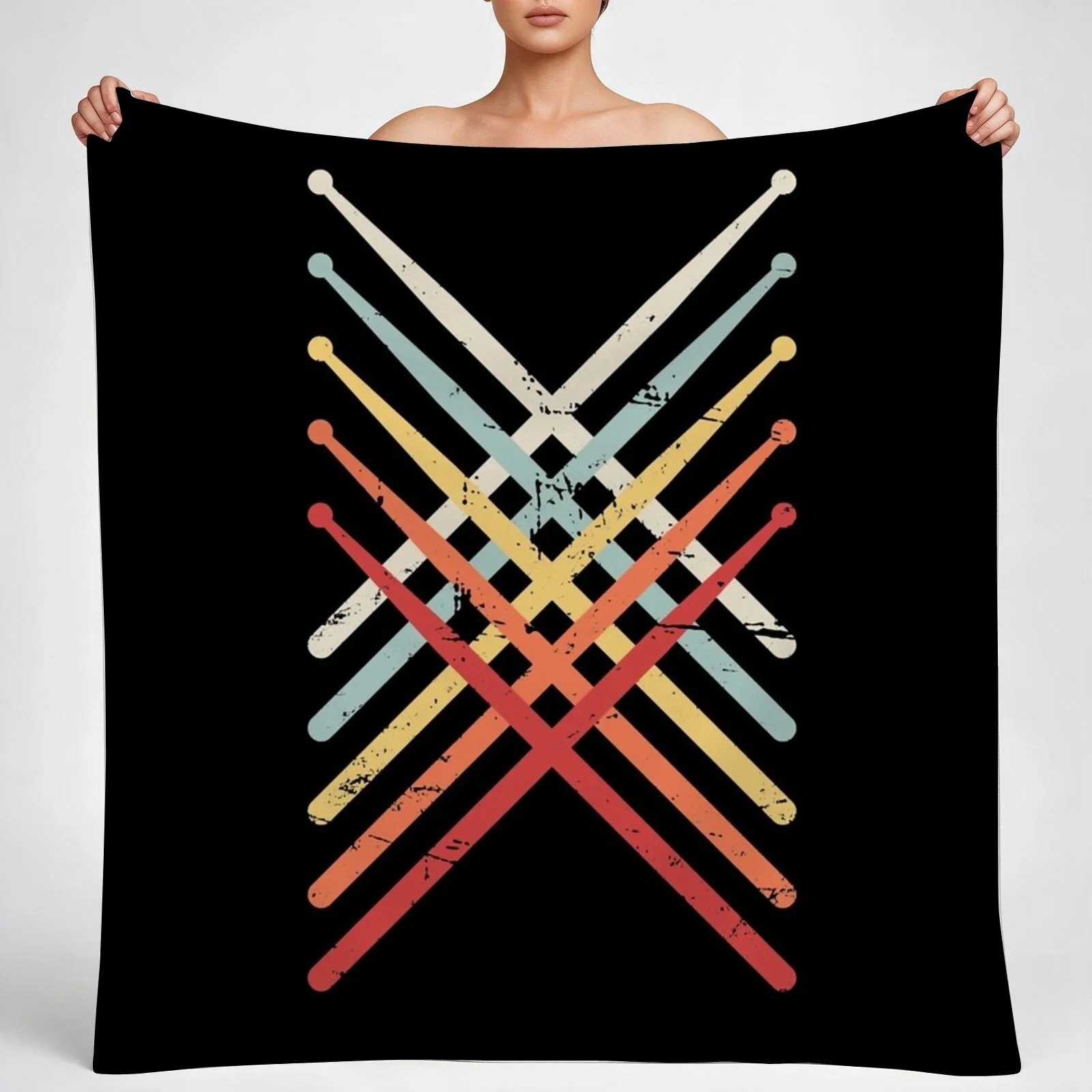 Retro Vintage Drumsticks Design For Drummers Throw Blanket couch cozy soft plush fuzzy picnic outdoor blanket