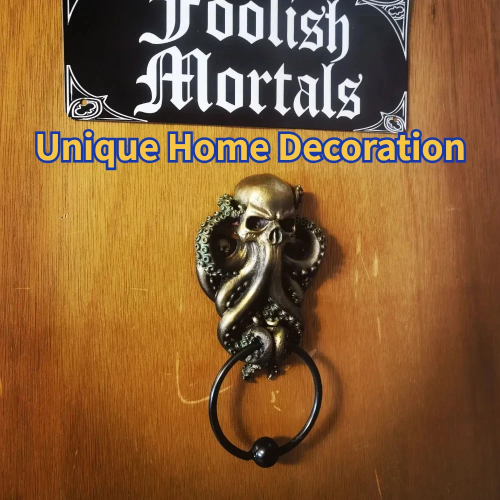 Octopus Skull Door Knocker Unique Bizarre Gothic Home Decoration Resin Handicrafts Outdoor Garden Decors Towel Hanging Rack