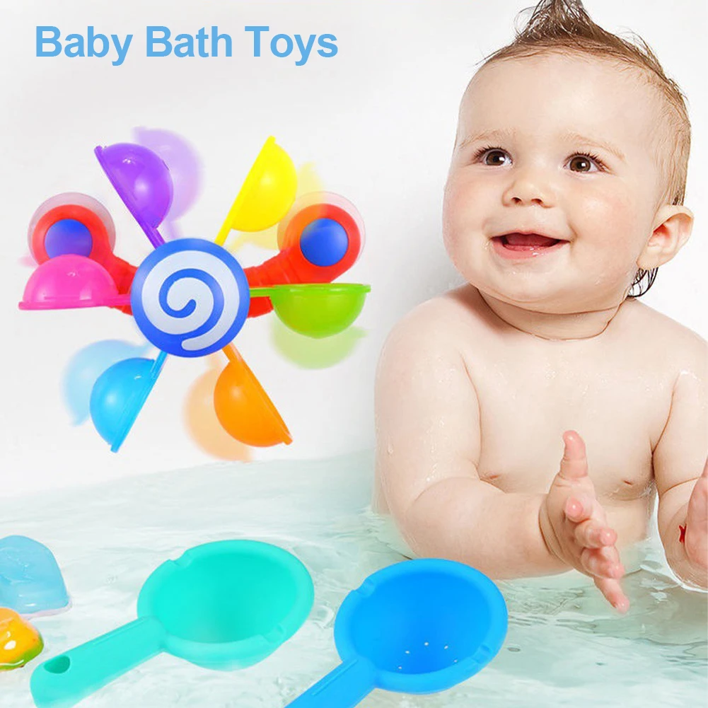 Colorful Waterwheel Bathing Sucker Baby Bath Toys Bathtub Water Spray Play Set Shower Sprinkler Toy For Kids Toddler Children