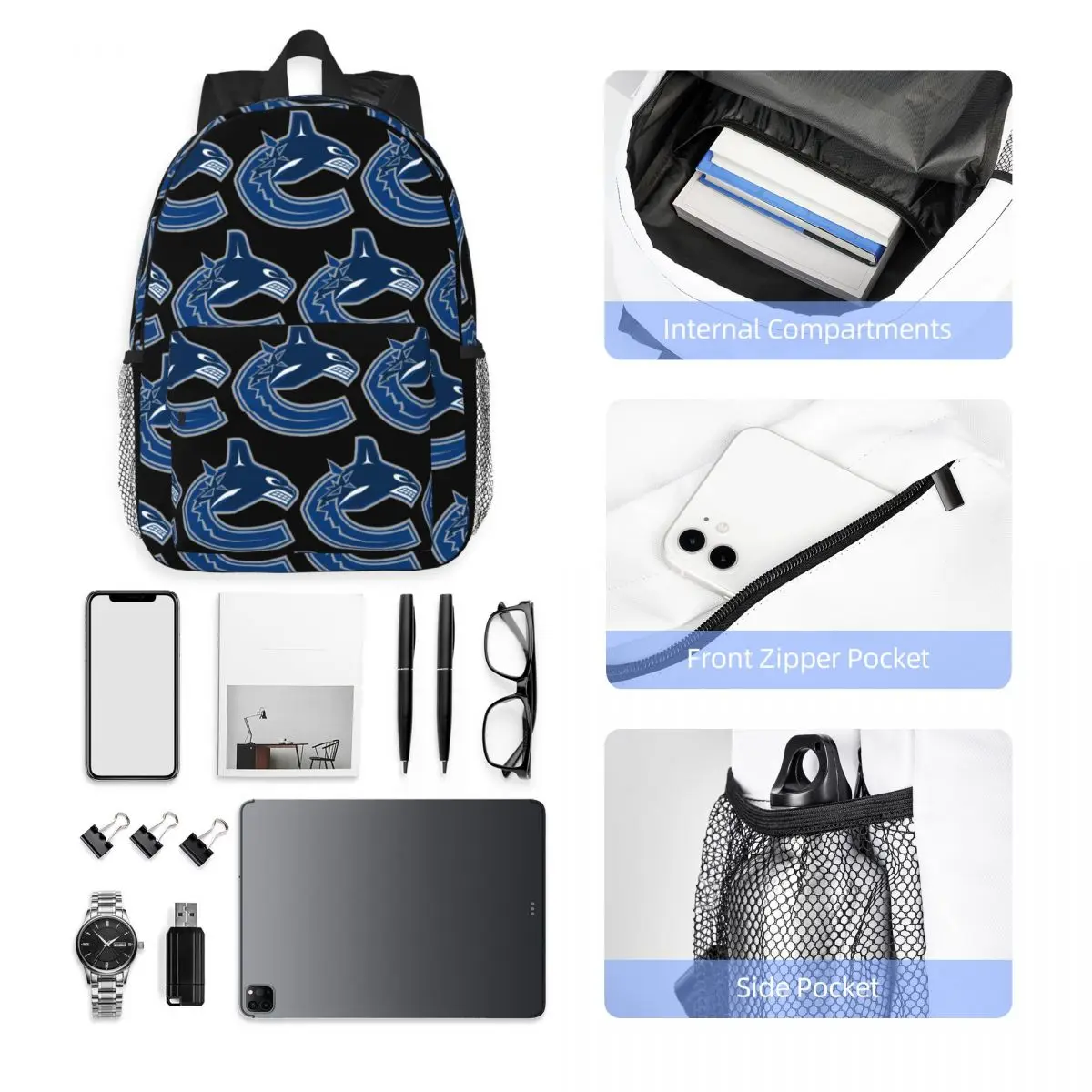 Eel Hockey Vancouver Canucks Merch Backpack Hot Sale Daypack Large Capacity Boy Girl BookBag Shoulder Bags Men Women School Bag