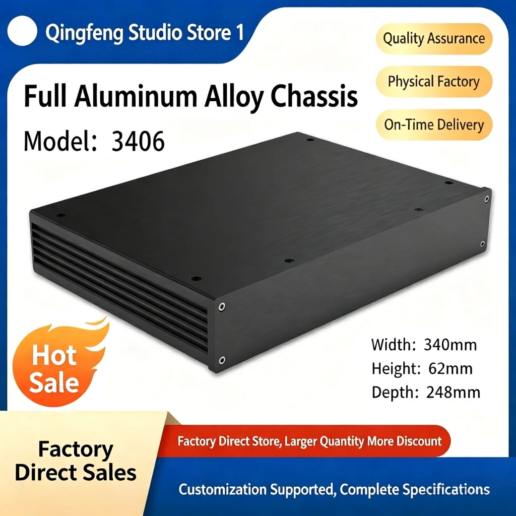 Qing Feng Model 3406 Professional aluminum profile full-aluminum chassis Preamp/DAC chassis.