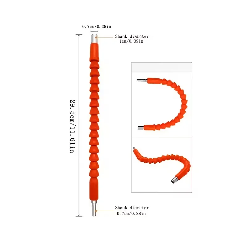 Flexible Drill Bit Extension Shaft, Universal Joint Adapter for Electric Screwdrivers & Hand Drills, Orange