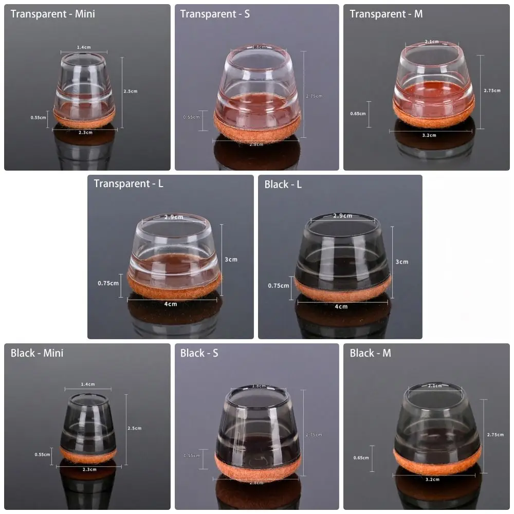 1/4Pcs Floor Protective Cover Chair Foot Cover PVC Sofa Table Accessories Chair Leg Protectors Transparent with Felt