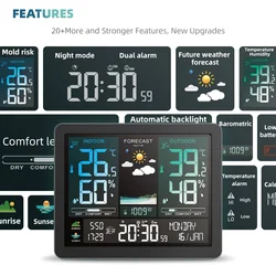 Reloj despertador Digital, estación de pronóstico del tiempo, temperatura, humedad, reloj electrónico de mesa de pared, Sensor inalámbrico Sunrise SunsetTime