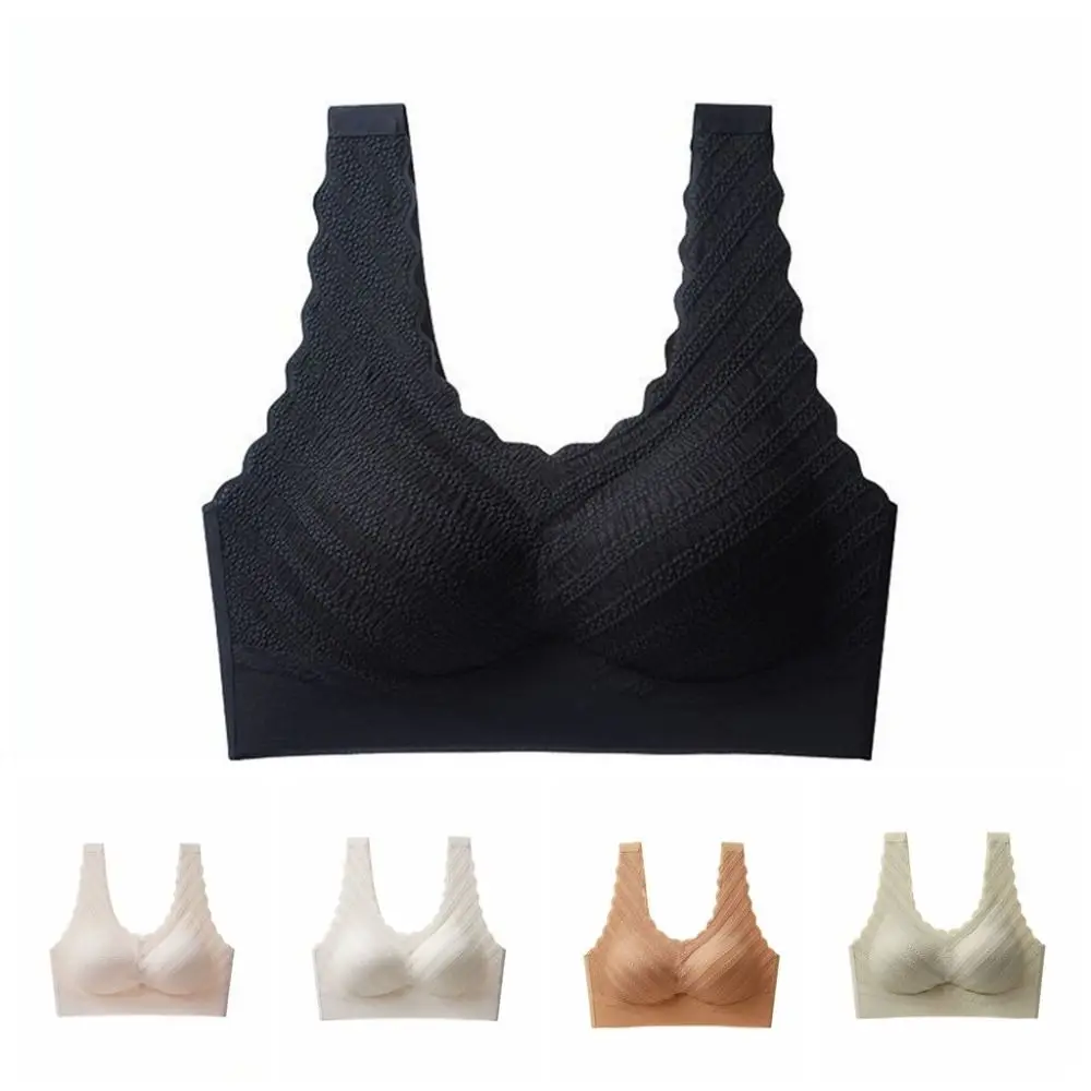 Sweet Seamless Bubble Lace Bra Plus Size Widen Band Deep V Wireless Bras Bralette Intimates Bra for Women Lingerie