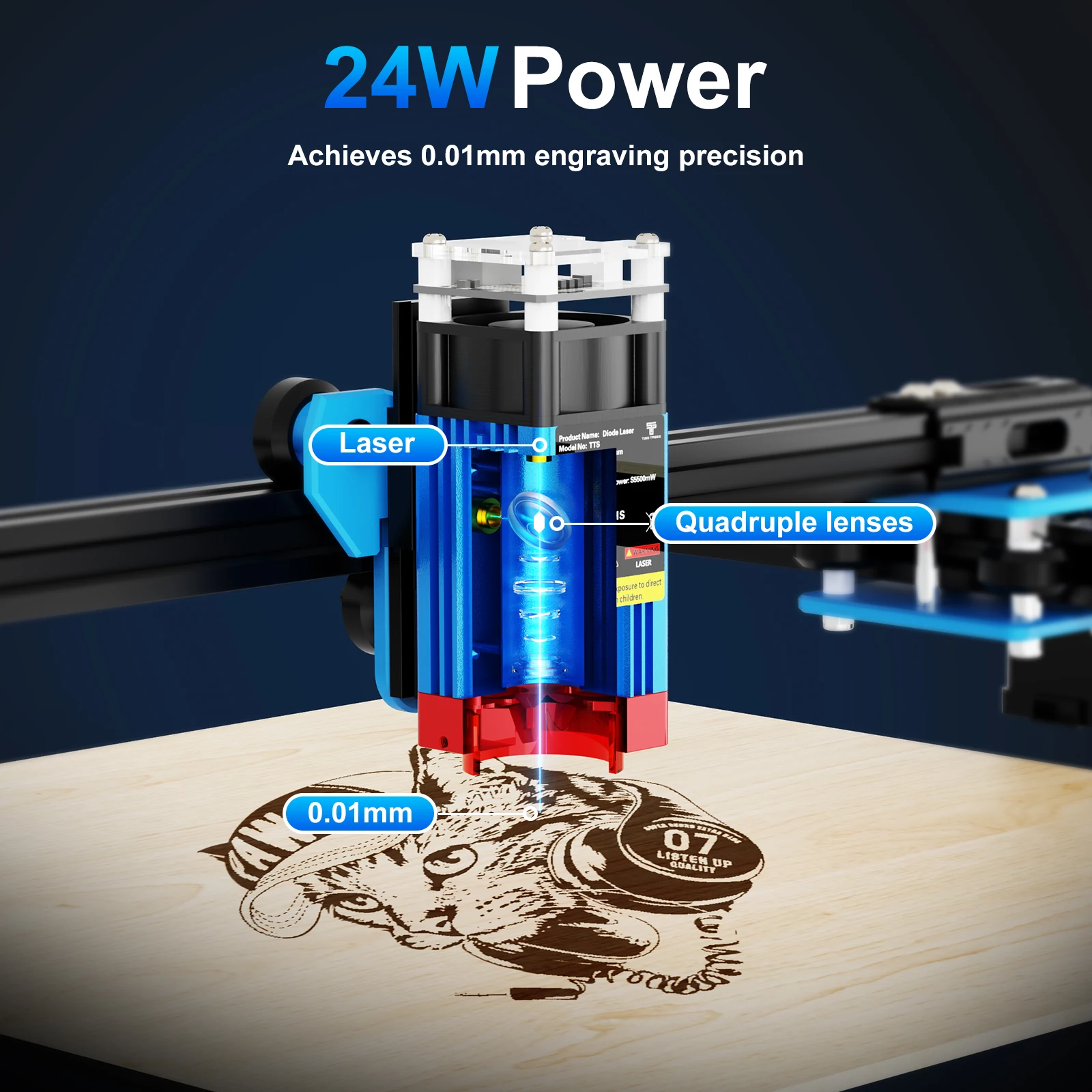 TwoTrees TTS‑55 Pro Laser Engraver, WiFi & Offline Control, Compressed Spot LD+FAC Laser Cutting Machine, for Stainless Steel Carving, Wood & Acrylic Cutting - view 3