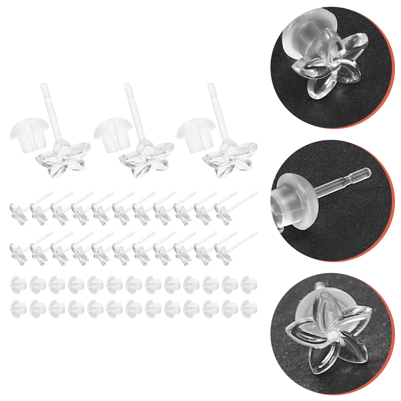 

50Sets Resin Earrings Backings Flower Ear Studs Stopper Safe Ear Piercing Accessories for Daily Fashion Casual Holiday Jewelry