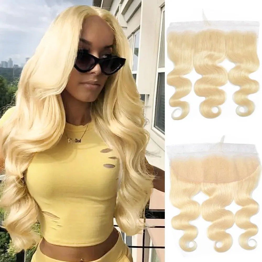 Perruque Body Wave transparente avec cheveux de bébé, dentelle transparente HD, fermeture d'oreille à oreille, document blond, #613, 13x4