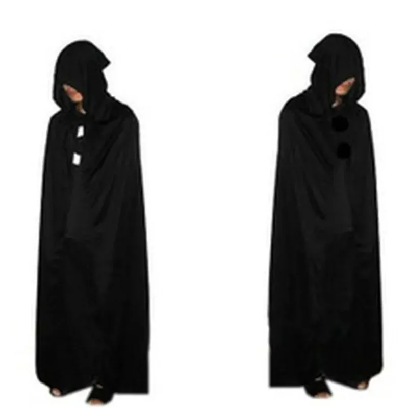 Calssic 2026 New Hooded Cloak Wicca Robe Medieval Witchcraft Cape Party Costume Dress (Size: 165-170cm Color: Black)