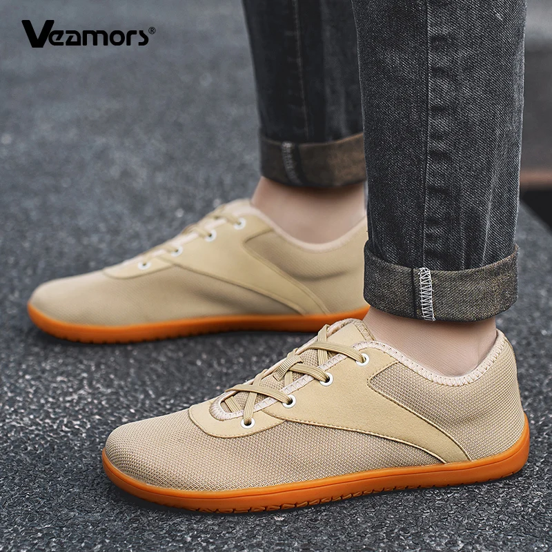 รองเท้าผ้าใบตาข่ายระบายอากาศ รองเท้าลำลองหัวกว้าง รองเท้ากีฬาครอสเทรนนิ่งสำหรับผู้หญิง รองเท้ากันลื่นสำหรับผู้ชาย รองเท้าเดินเล่นกลางแจ้งแบบแบน