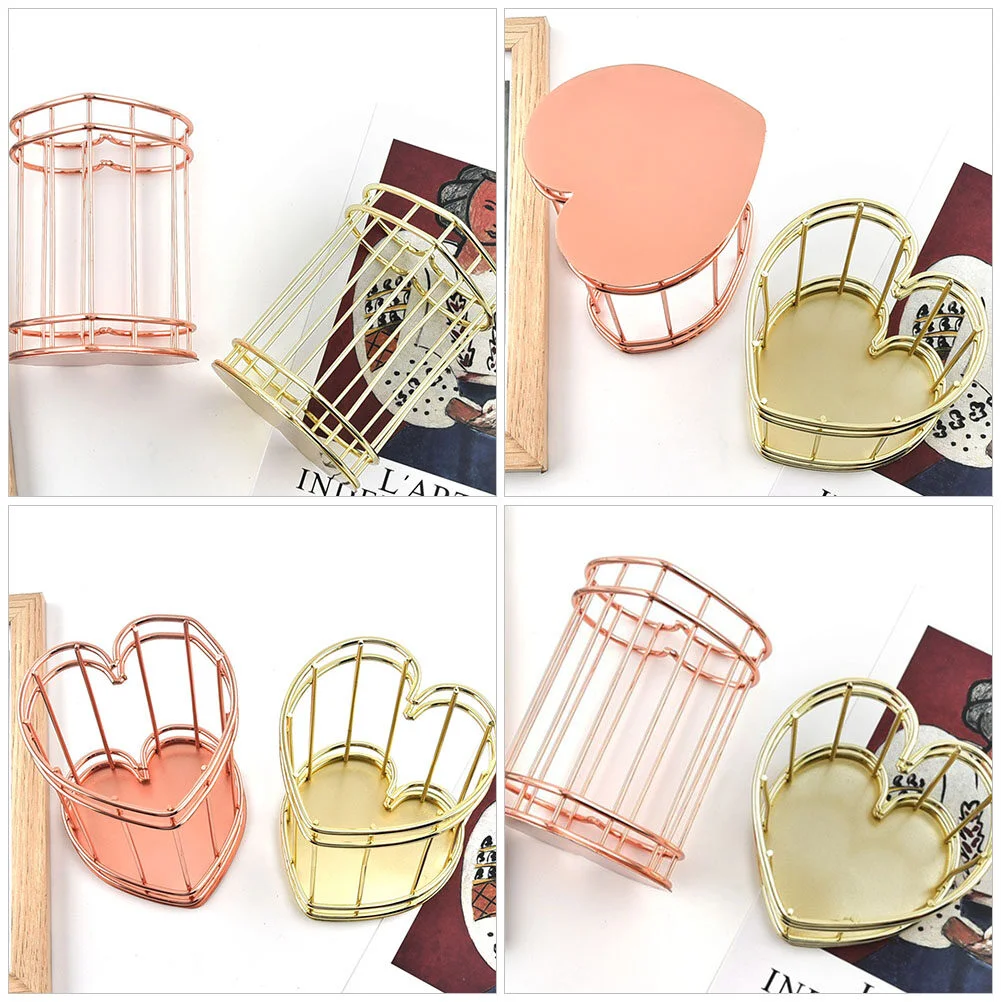 Containers Ijzeren Hart Pen Houder Desktop Mesh 10X10Cm Cosmetica Emmer Rose Goud Roestvrij Staal Metalen Borstel Pot Miss