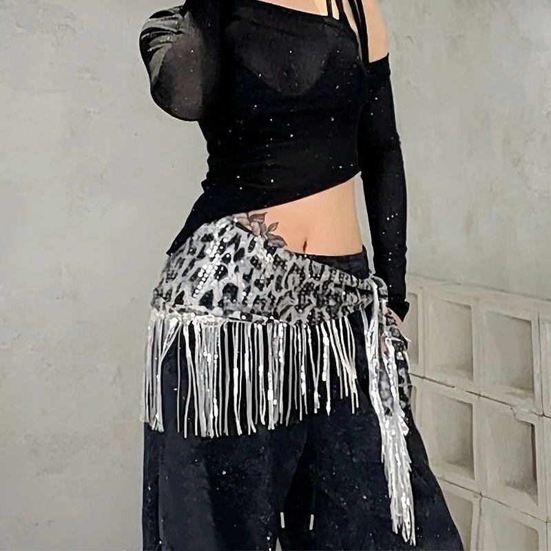 1pc Belly Dancing Leopard Print Hip Scarf Outfit for Women Jazz Dance Belt Costume Accessory Dance Clothes Oriental Dance Wear