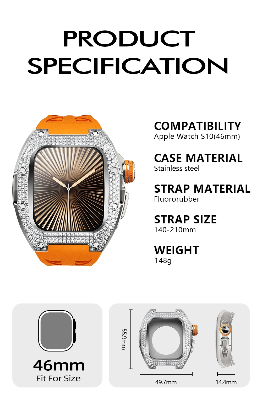 حافظة Soul Cool Diamond لسلسلة ساعات Apple 11/10 46 ملم، اضغط للفتح، إكسسوارات iWatch الفاخرة طقم تعديل الموضة