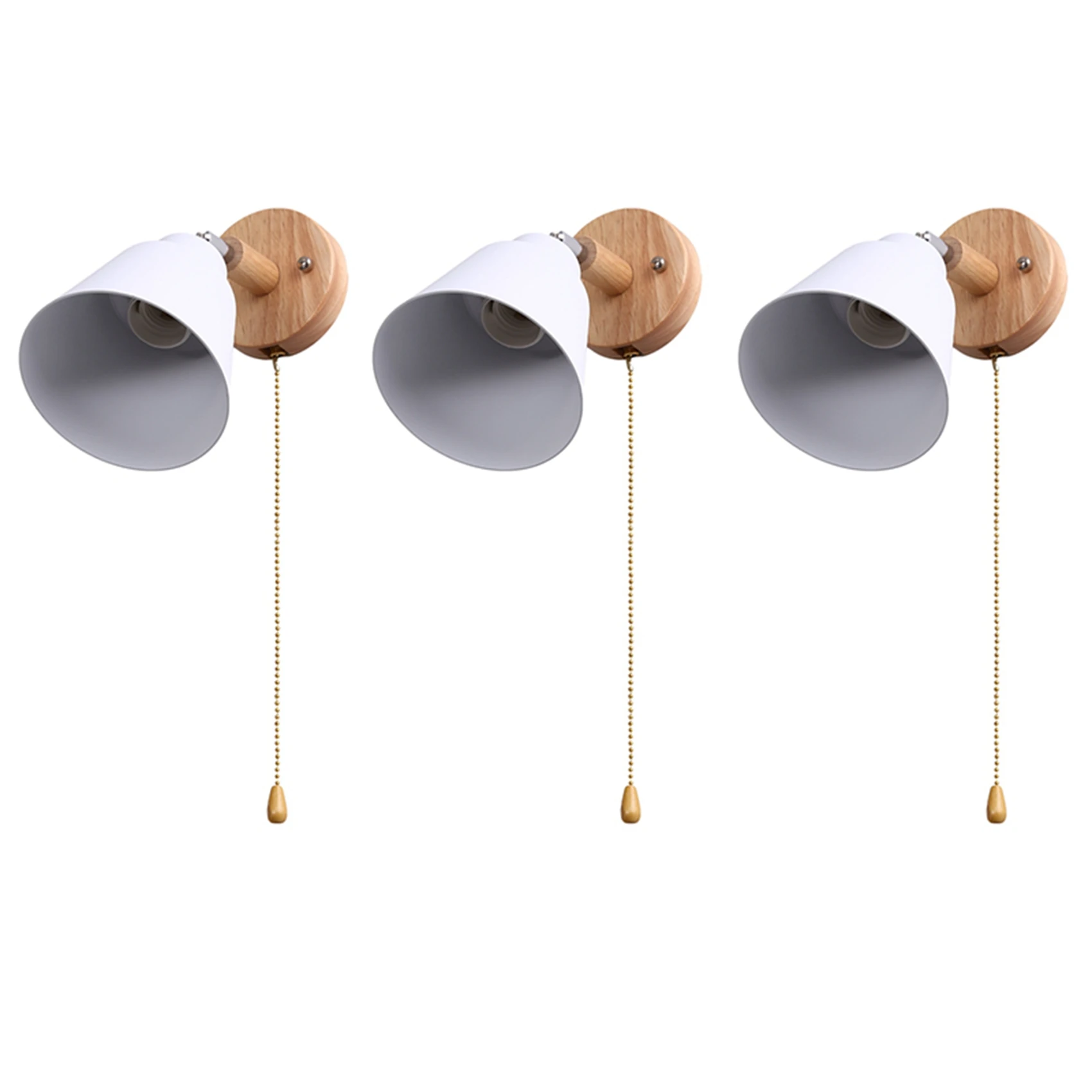 

NEW 3X Wooden Wall Lamp Bedside Wall Lamp Sconce Wall Light for Bedroom Corridor with Zip Switch Freely Rotatable(White)