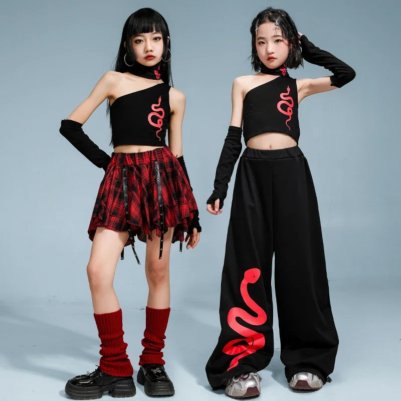 Hip Hop Girls Crop Top Street Dancing Pants Dance Skirts Kids K-pop Streetwear Children Jazz Costumes Girl Group Clothes Set