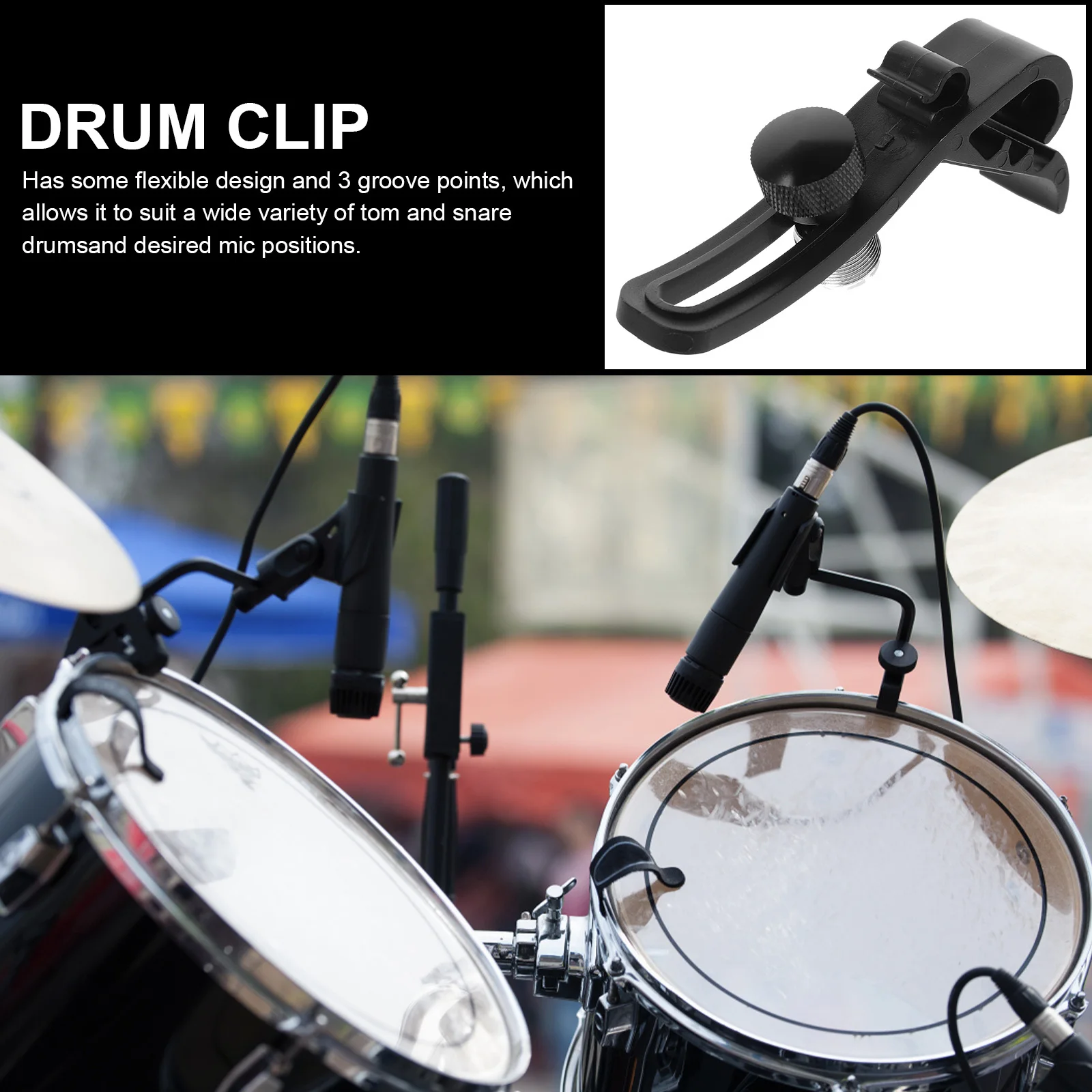 

Drum Mic Clamp Adjustable Height Swivel Design Plastic Microphone Holder Rim Mount Kit Black for