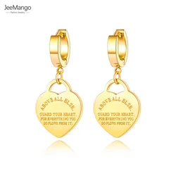 JeeMango Fashion Titanium Stainless Steel Love Heart Wedding Earrings 18K Gold Anniversary Hoop Earrings For Women Girls JE22099