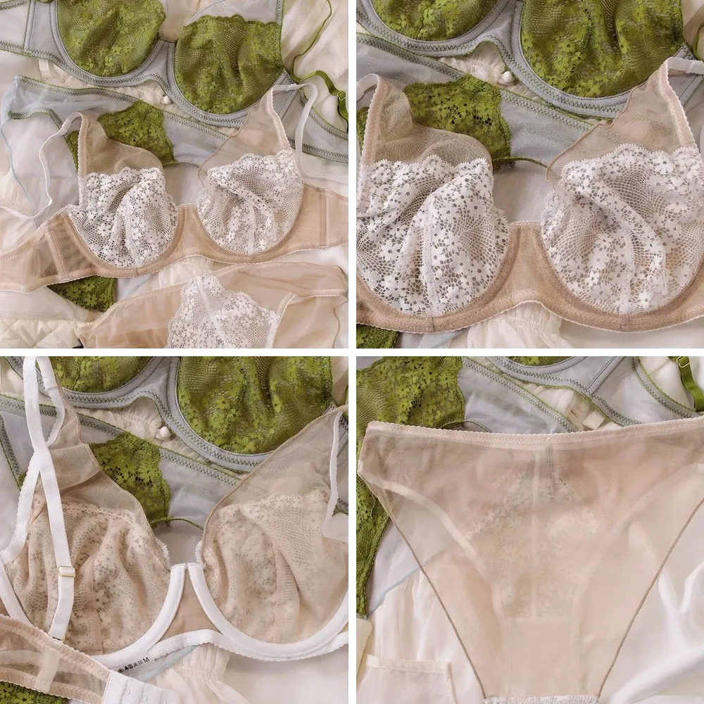 

Summer Thin Mesh Underwear Set with Steel Support, Push Up Bustier Bra & Panty Set for Large Breasts