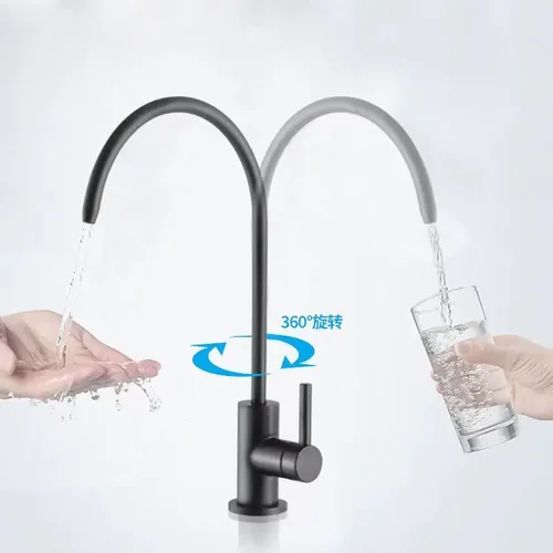 Imagen 2 del producto Grifos de cocina para beber directamente, filtro de agua de cocina de acero inoxidable negro mate, sistema de purificación RO, ósmosis inversa