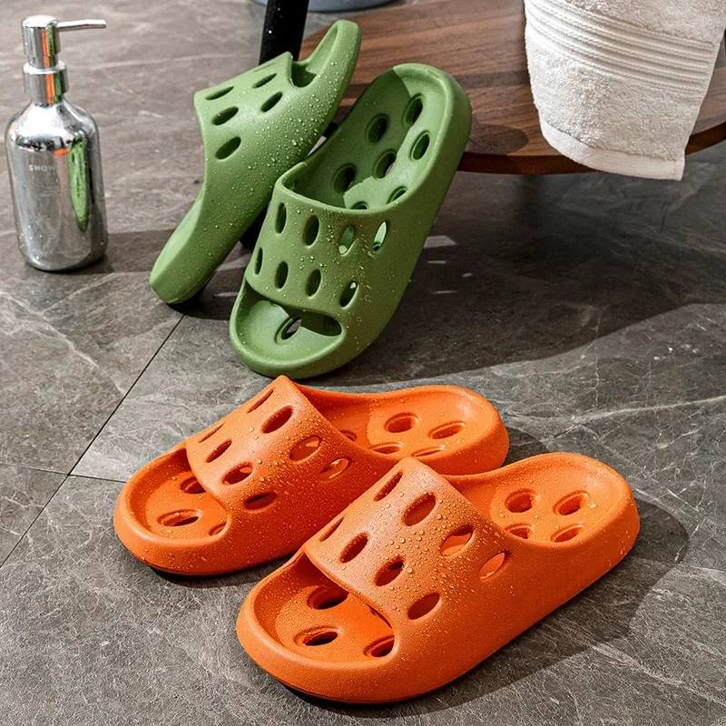 Frauen Dusche Hausschuhe Bad undicht rutsch feste Innen schuhe dicken Boden Loch Frauen Flip Flops