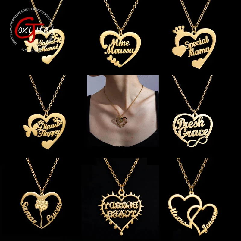 

Goxijite Customized Love Crown Necklace Stainless Steel Various Styles Heart Two Name Necklaces For Couple Lovers Jewelry Gift