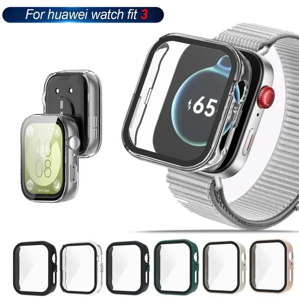 

Glass+Cover For Huawei Watch Fit 3 All-Around Screen Protector Hard PC Bumper Tempered Glass Watch Case For Huawei Watch Fit 3