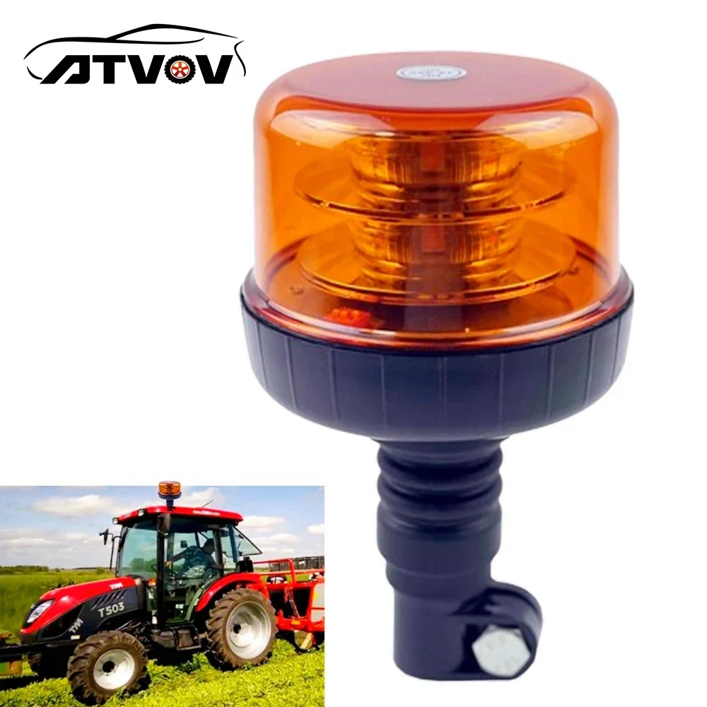 ATVOV 12V 24V Waterproof LED 3 Modes Amber Emergency Strobe Warning Light Mount Flashing Beacon Rotating Truck Tractor Bus