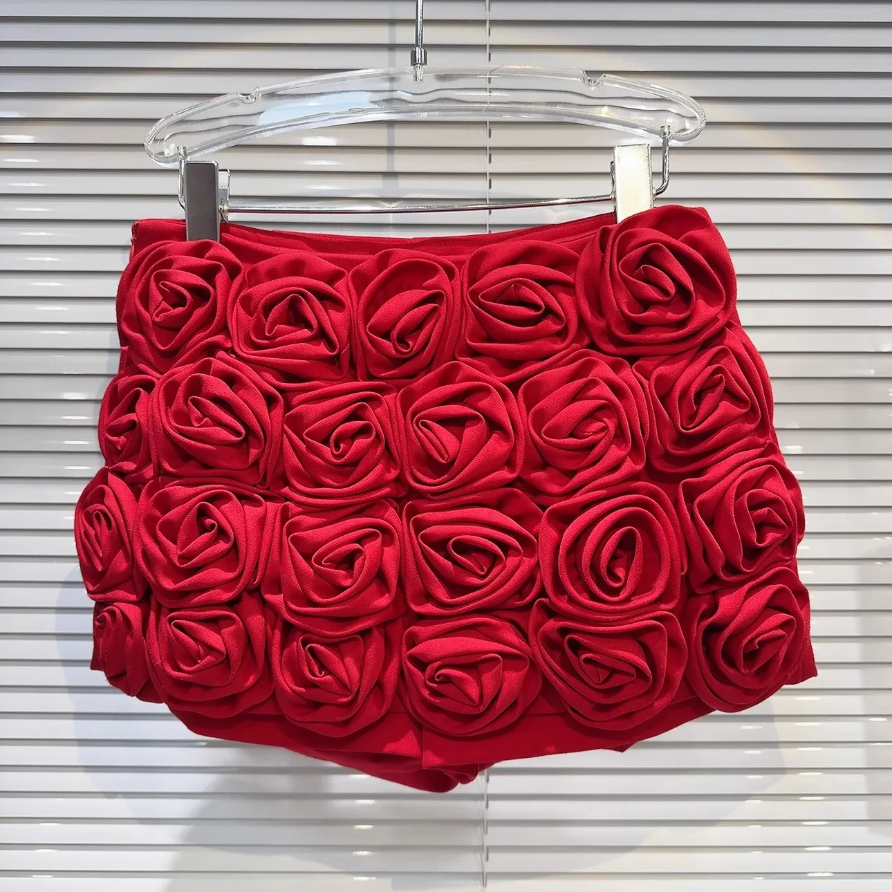 Fashion Rose Shorts Women Spring Autunn Vintage High Waisted Fashion Three-dimensional Flower Shorts Female