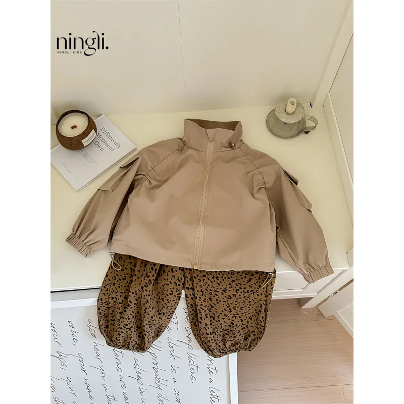 Spring and Autumn Coat Female Western Style Girls' Two-Piece Dress Baby Suit Children's Pants New Base Coffee Thin Season Color