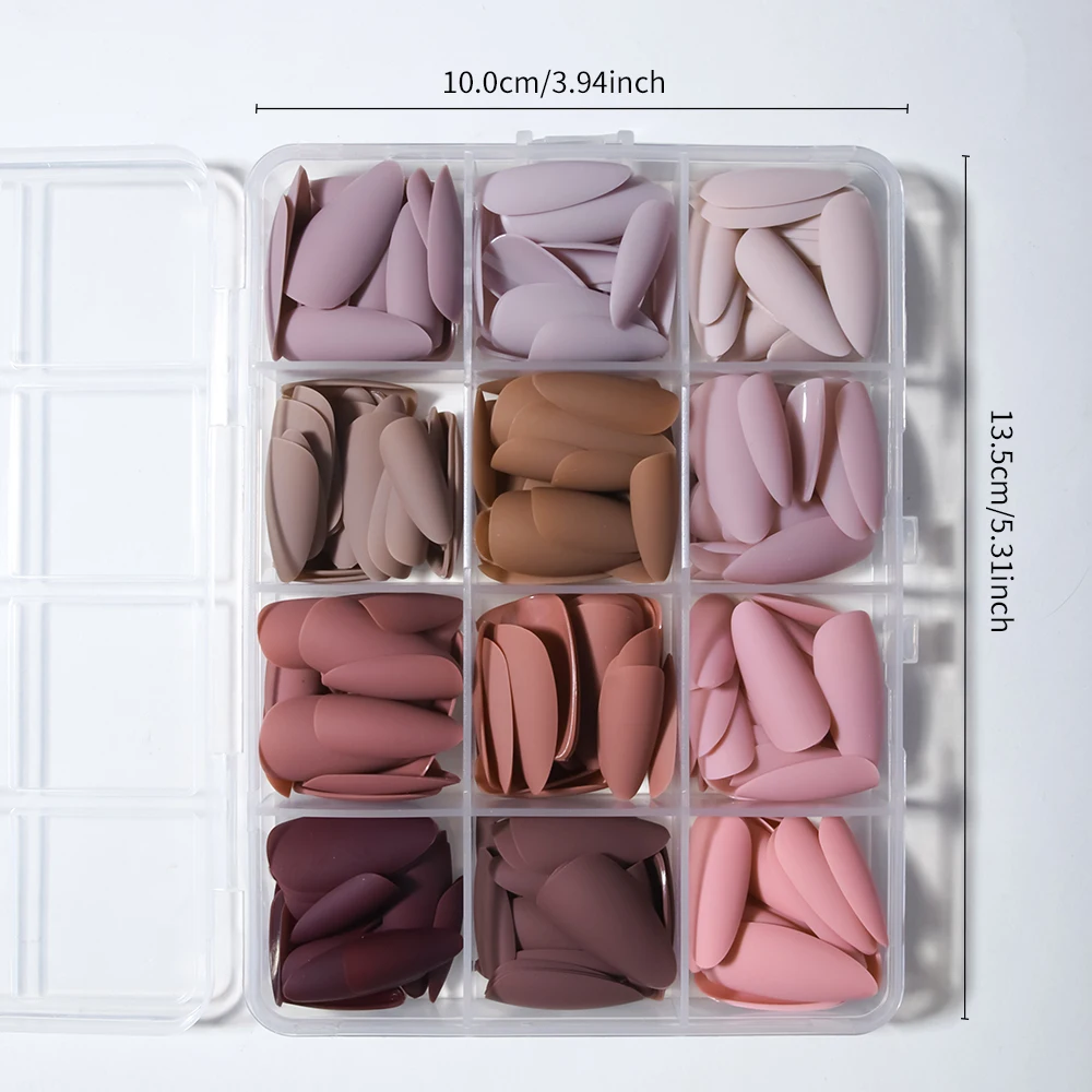 288Pcs (12Mixed)Long Almond Matte Brown Nails Design Acrylic Press On Nails Almond Perfect Fit Acrylic Fake Nail Set, Easy To We