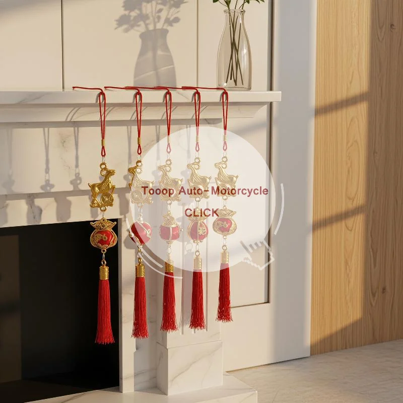 Chinese New Year Red Tassel Hanging Ornament Golden Year of Goat Design for Home Car Holiday Decor