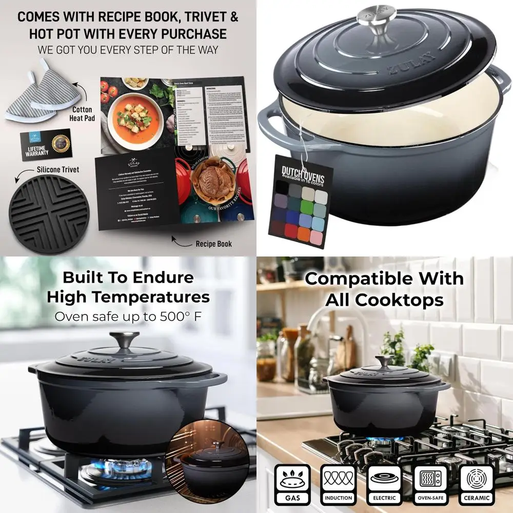 

Enameled Cast Iron Dutch Oven, 6 Quart, Oven-Safe to 500°F, Ideal for Baking, Stews, Braising, Roasting – Gray