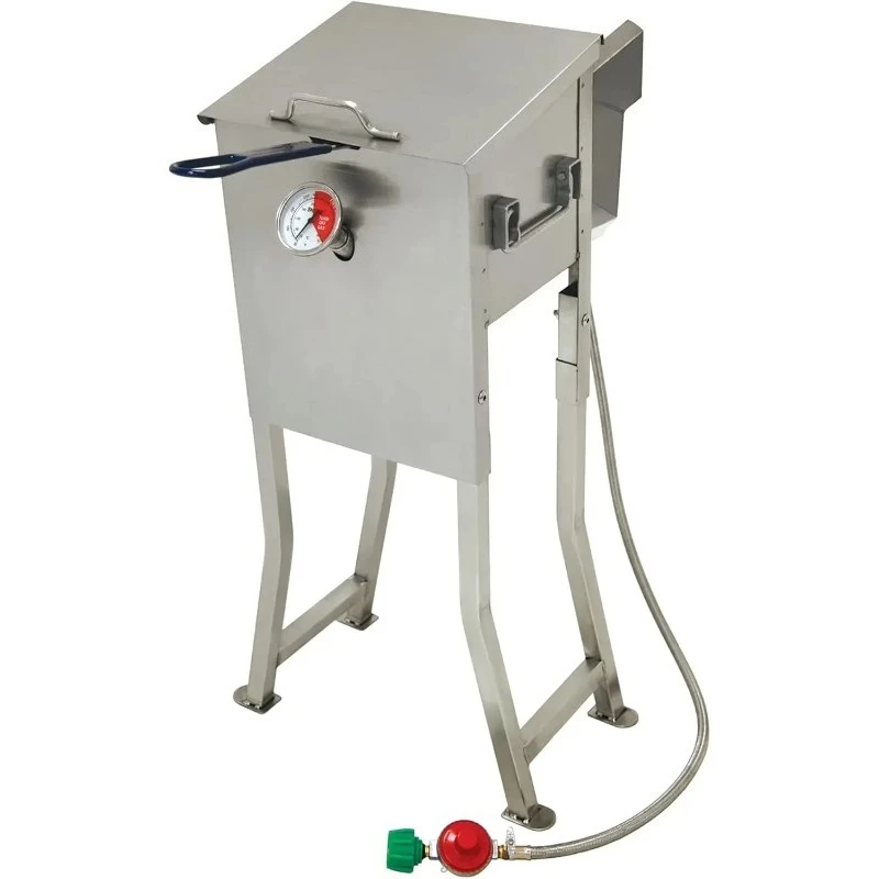 

700-725 2.5-gal Stainless Bayou Fryer Freestanding or Table Top Includes Stainless Mesh Basket Fry Thermometer Drain Valve High